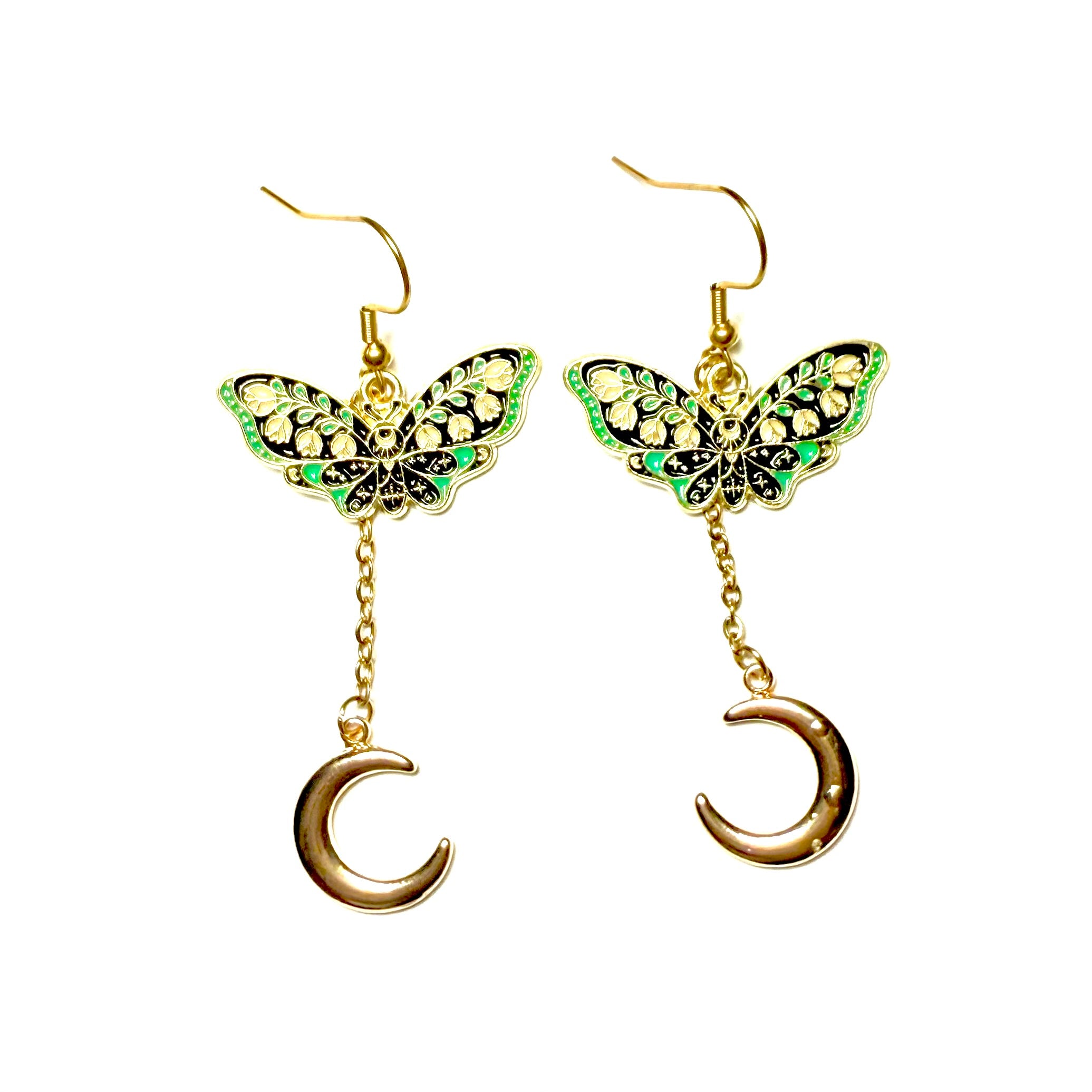 Green Lunar Moth Earrings