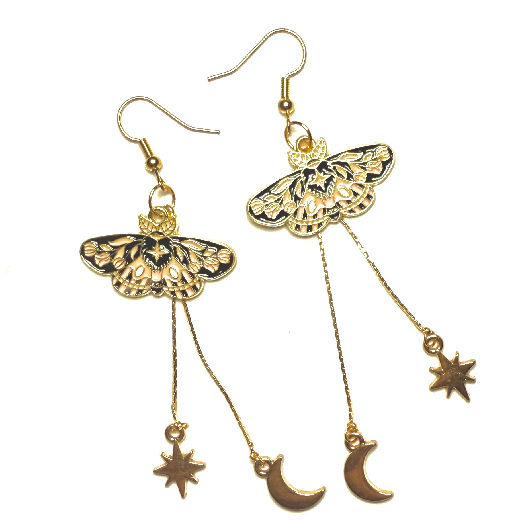 Moon and Stars Lunar Moth Earrings