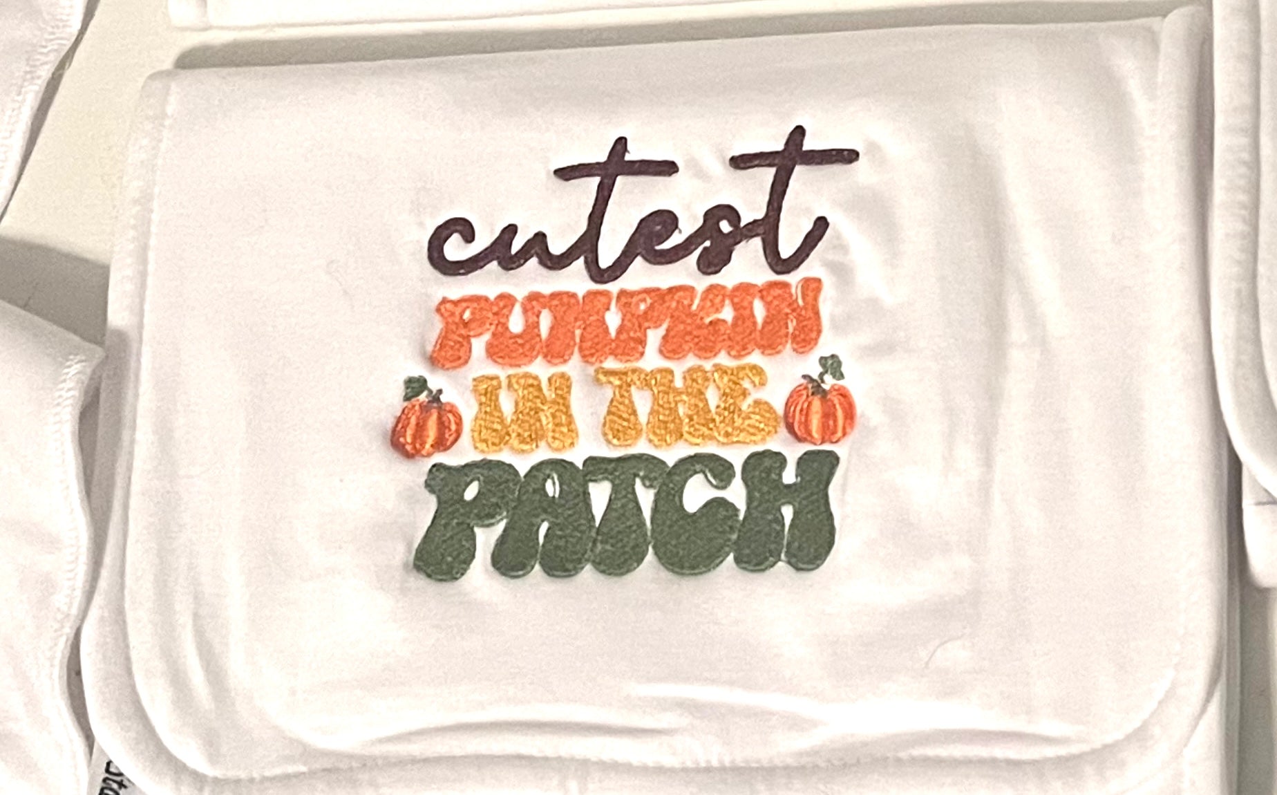 Cutest Pumpkin in the Patch embroidered burp cloth
