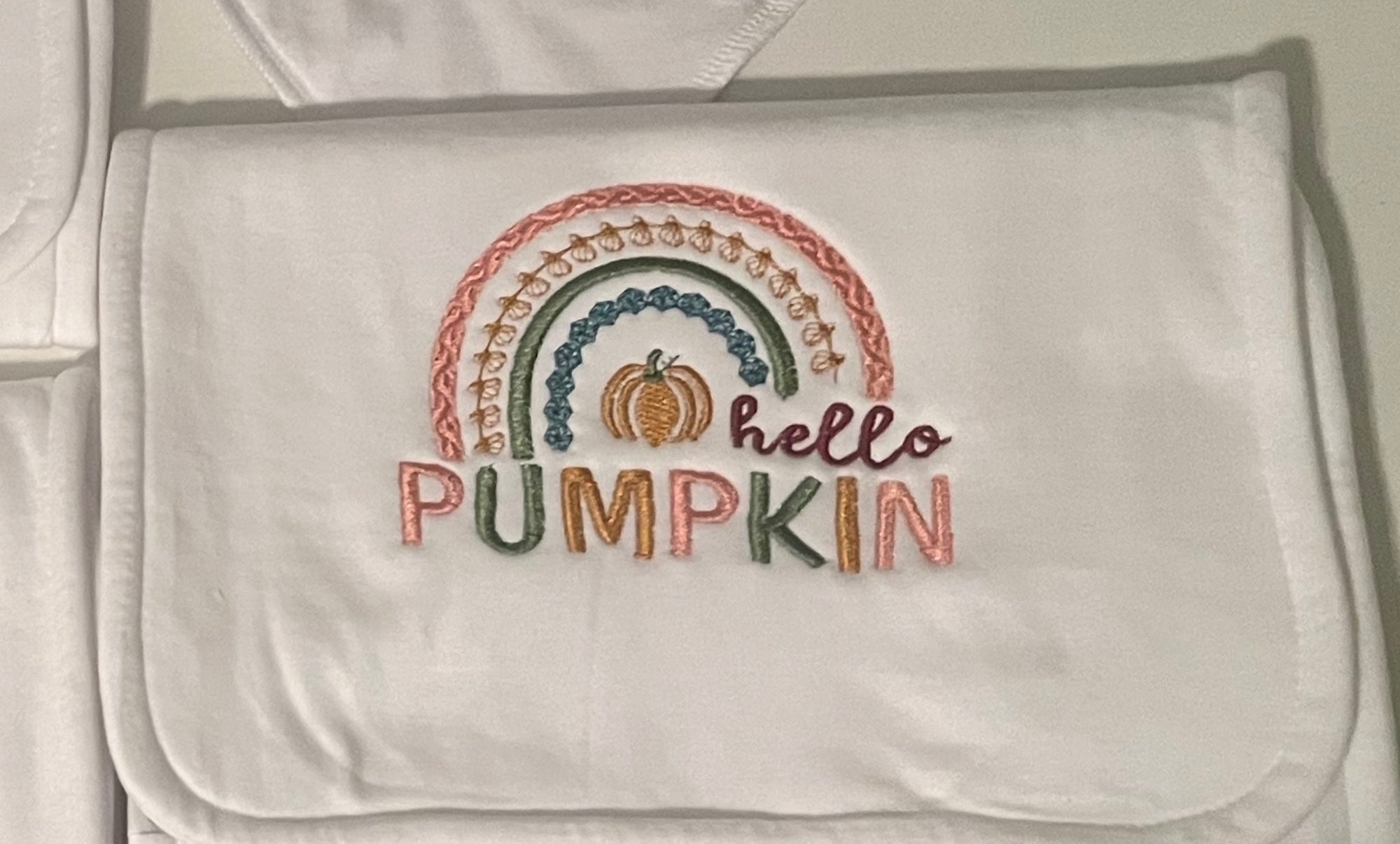 Hello Pumpkin embroidered burp cloth