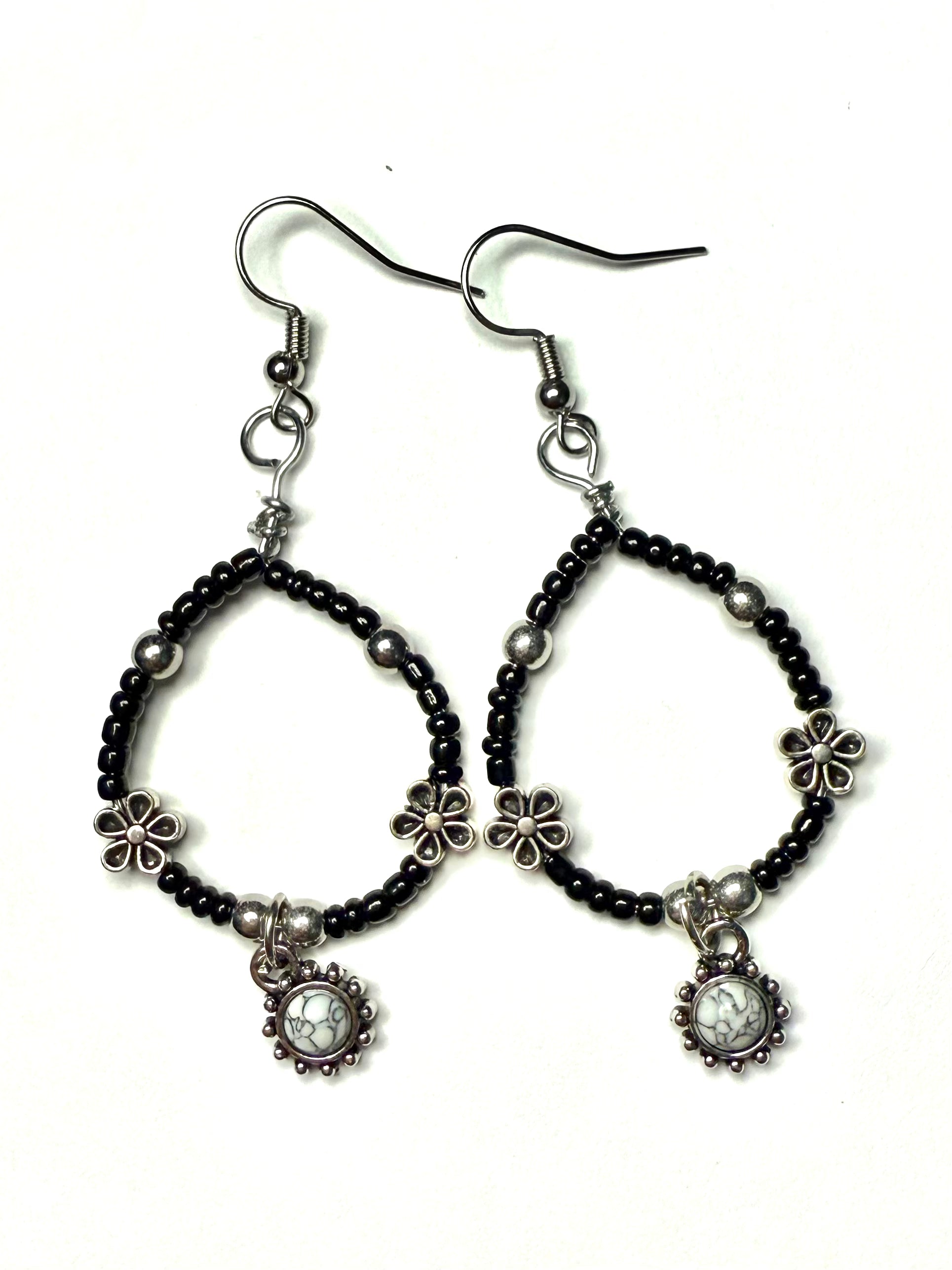 Black bead drop earrings