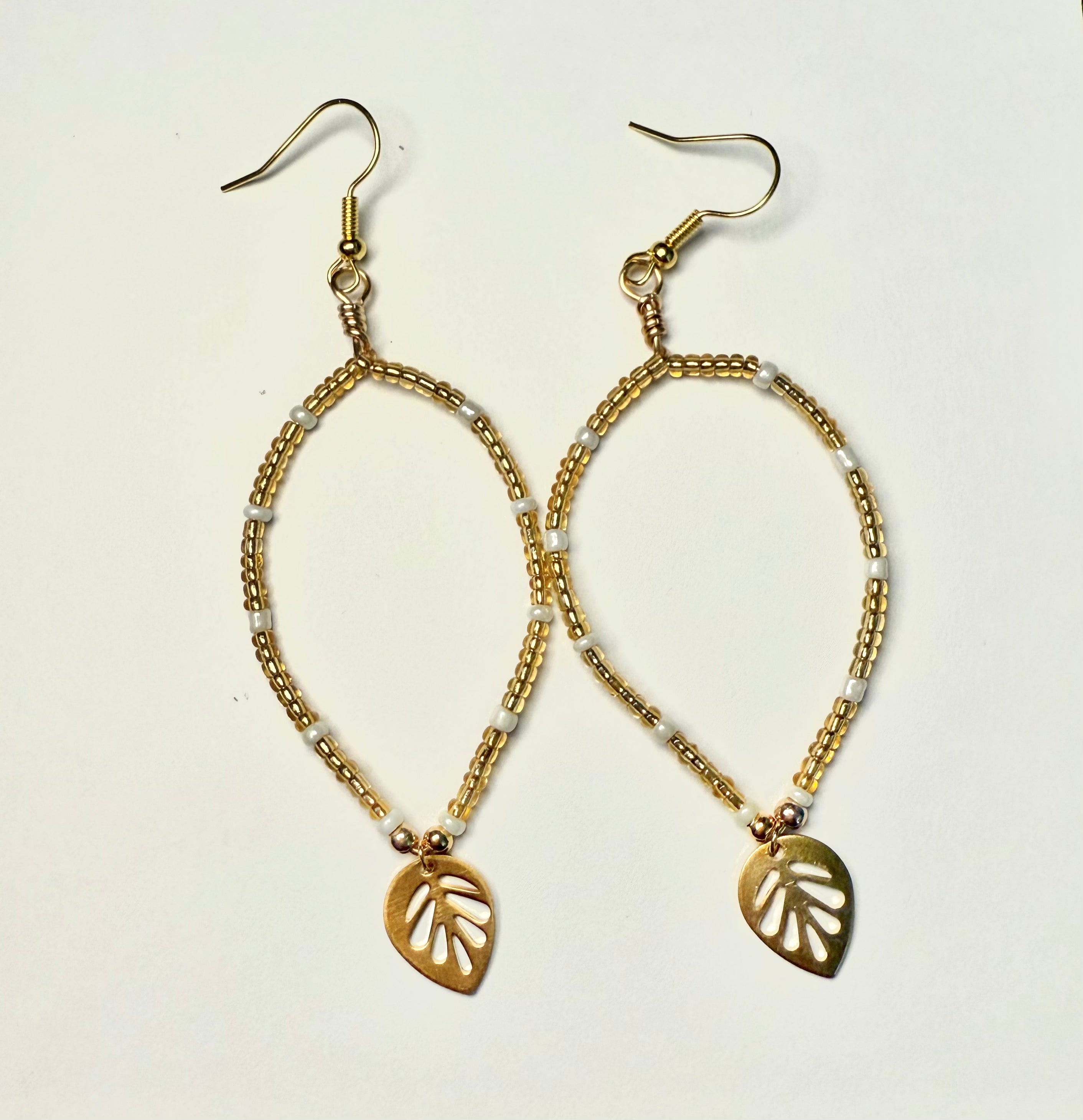 Gilded leaf beaded earrings