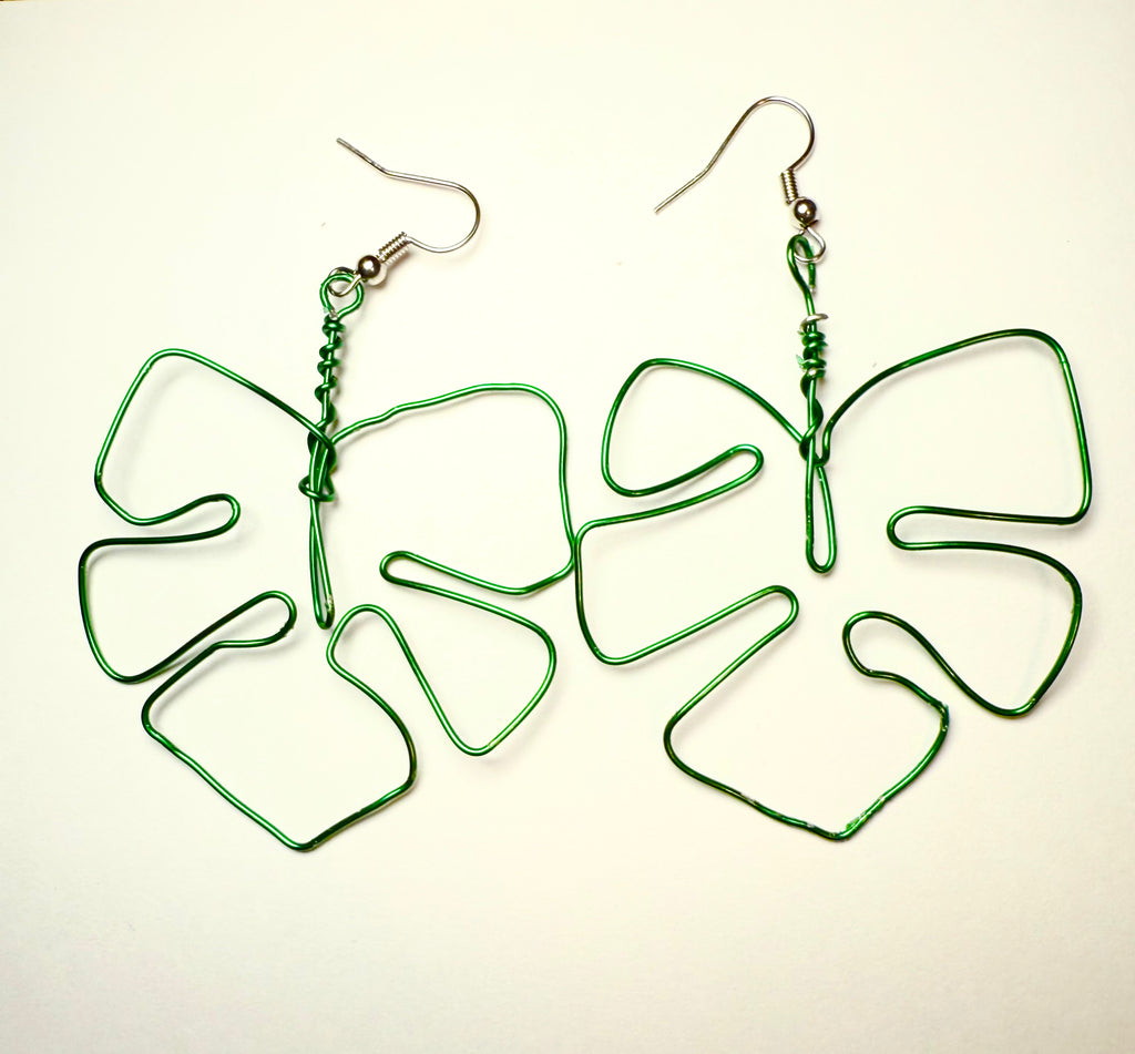 Hand wrapped wire monstera earrings