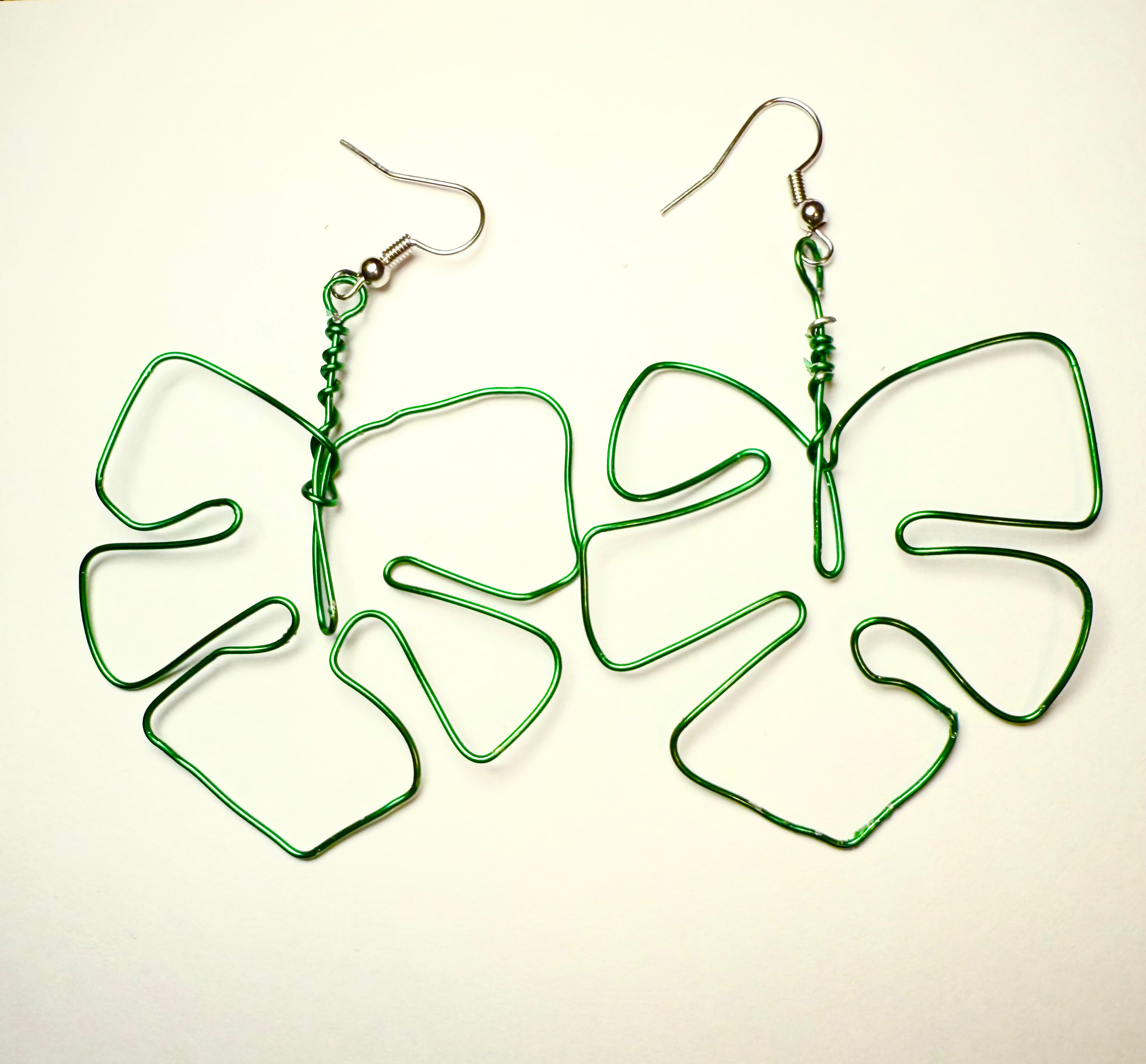 Hand wrapped wire monstera earrings